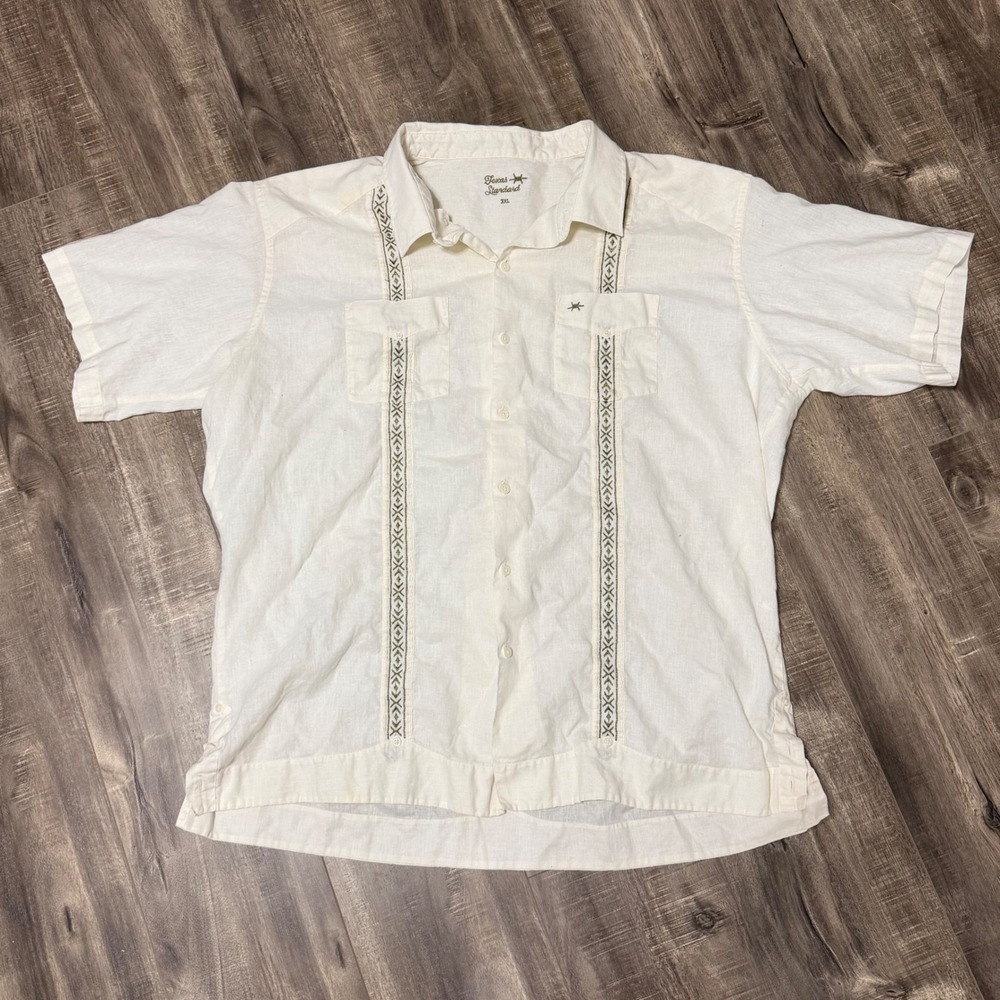 Texas Standard Tejas Guayabera Shirt Mens 3XL Cream Linen Embroidered Western